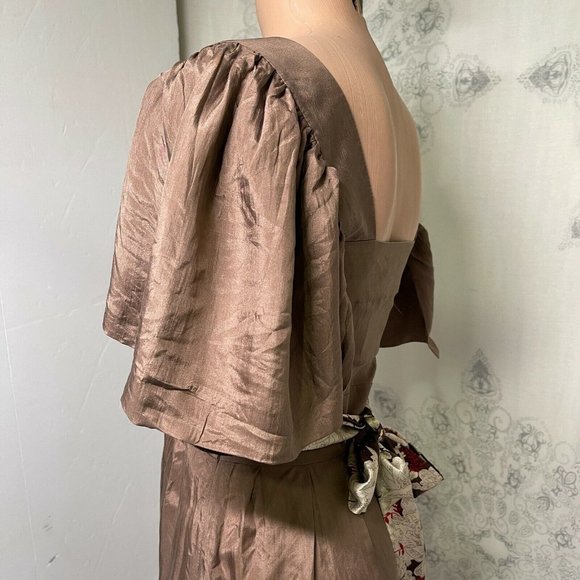 Miss Me 100% Silk Blouse sz Sm Womens Flutter Sleeve Floral Waist Babydoll Top - Picture 3 of 10